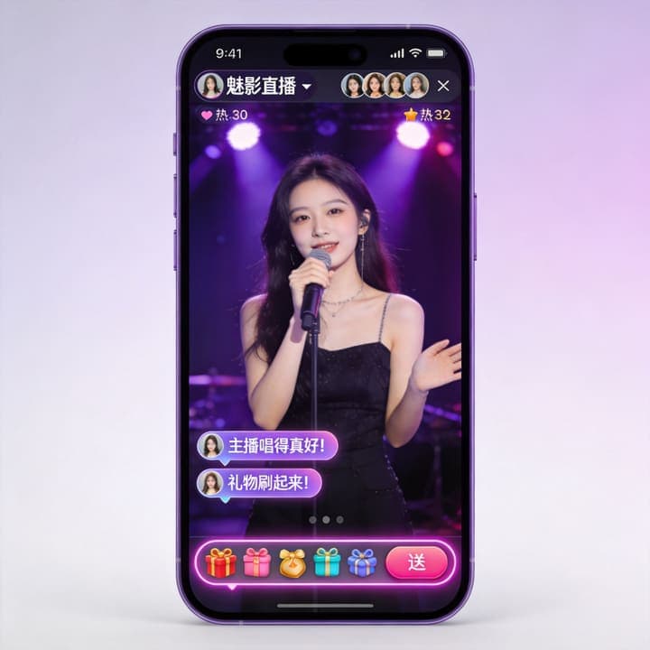 魅影直播APP沉浸式直播间界面